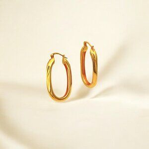 Classic Statement Oval Gold Hoops - Milan